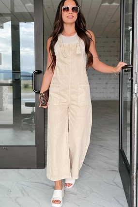 Hazen Knot Strap Zenana Overalls (Sand Beige) Hypoallergenic Lining