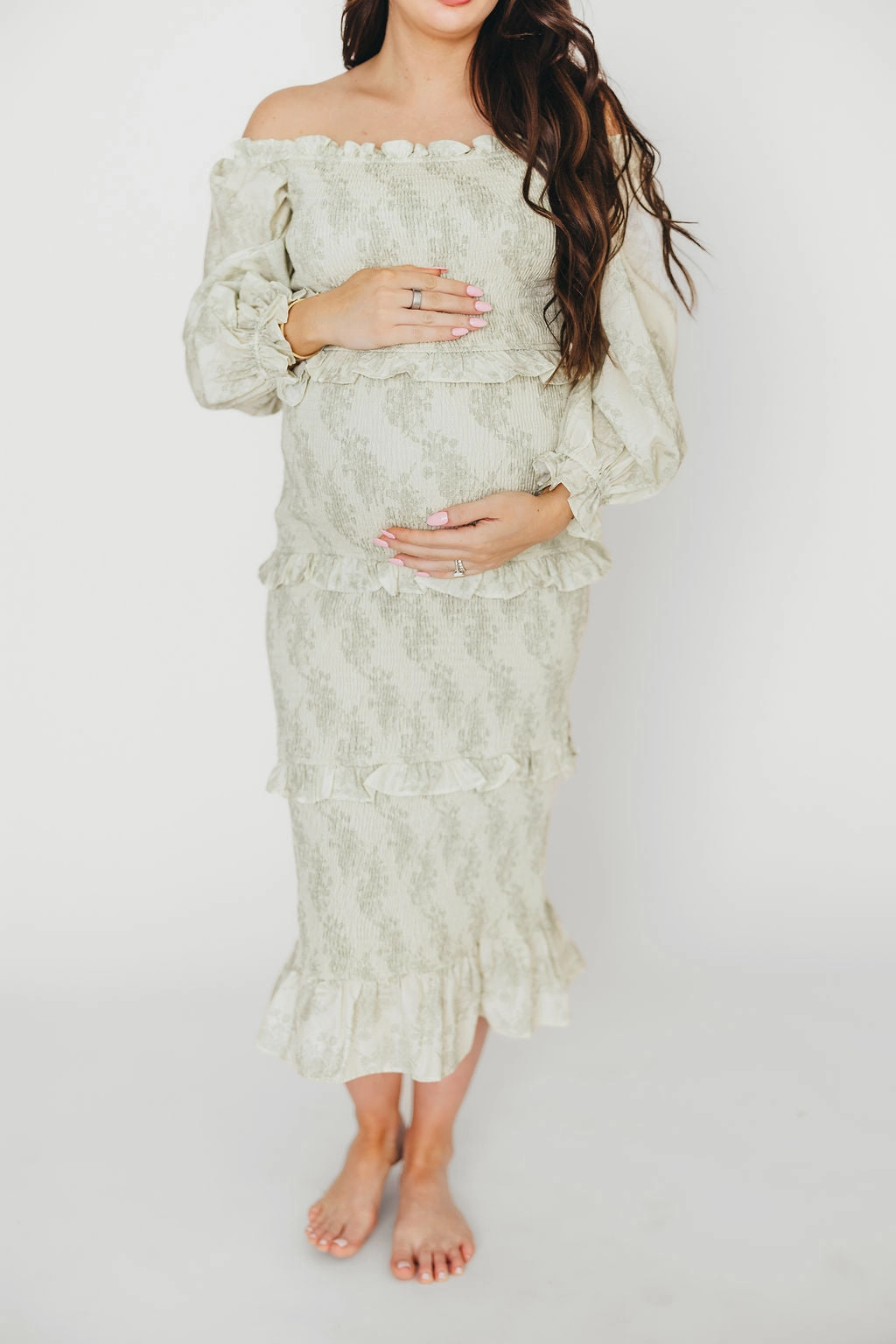 The Chloe Midi Dress in Sage - Bump Friendly *Final-Sale* Calm Flow Layered-Sleeve