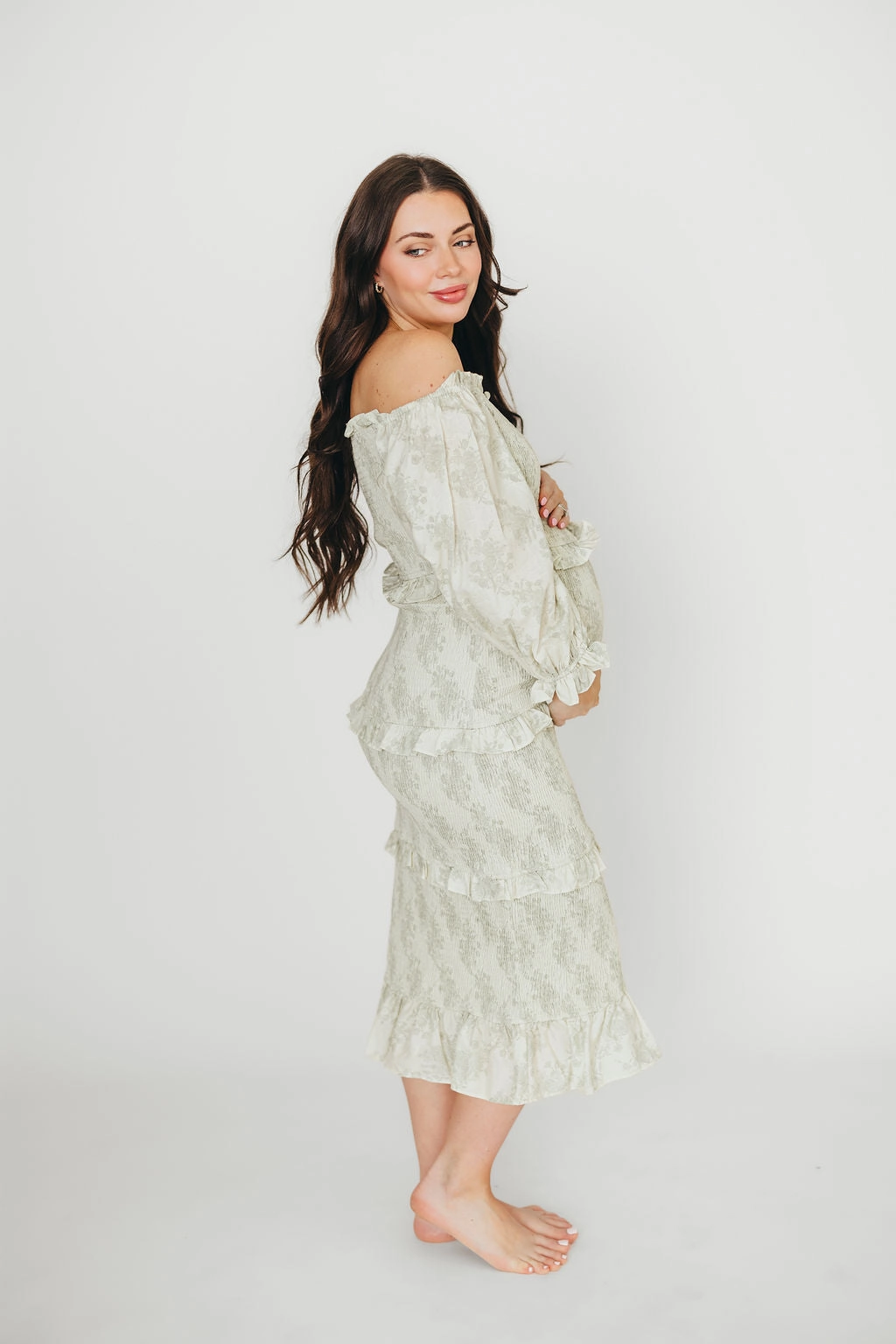Gradient Shade Vintage feel The Chloe Midi Dress in Sage - Bump Friendly *Final-Sale*