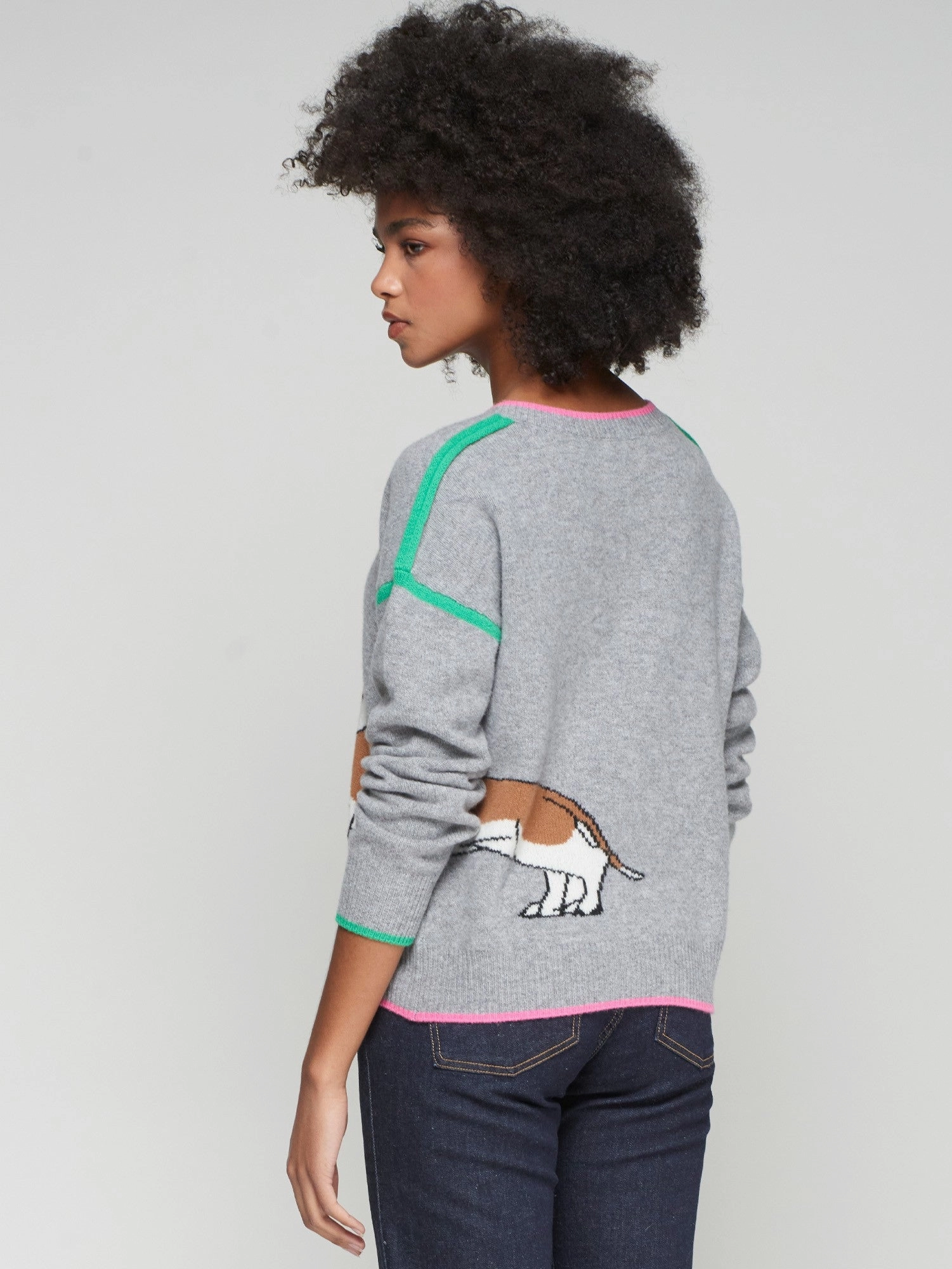 DOG VNECK SWEATER Layered Neckline Flatlock Seam