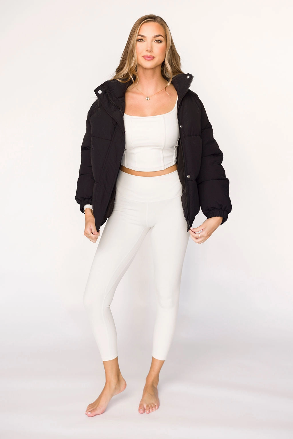 Jasmine Oversized Puffer Jacket in Black Lightweight Knit