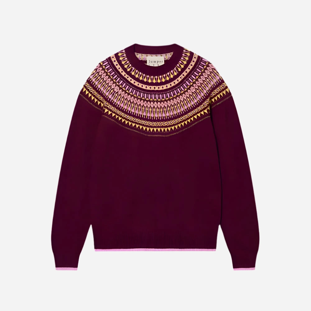 Wear Resistant Fabric Fairisle Yoke Crew Rouge Noir