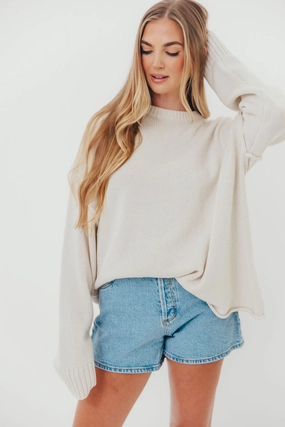 Luna Relaxed Boyfriend Fit Crew Neck Sweater in Oatmeal TumbleDryFriendlyMaterial