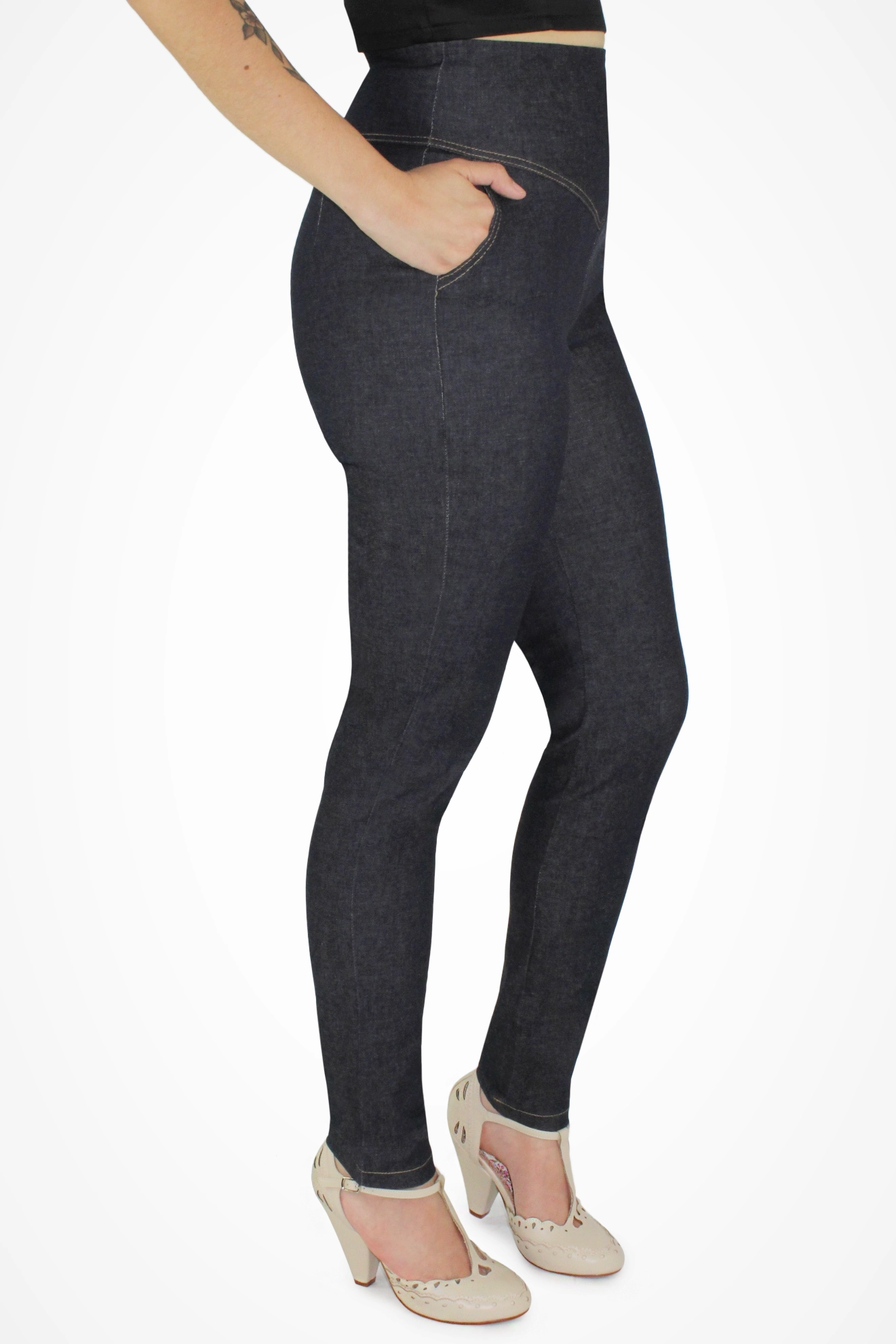 Denim High Waist Pant XS-3XL #DHWP Reflective accents Comfortable Style