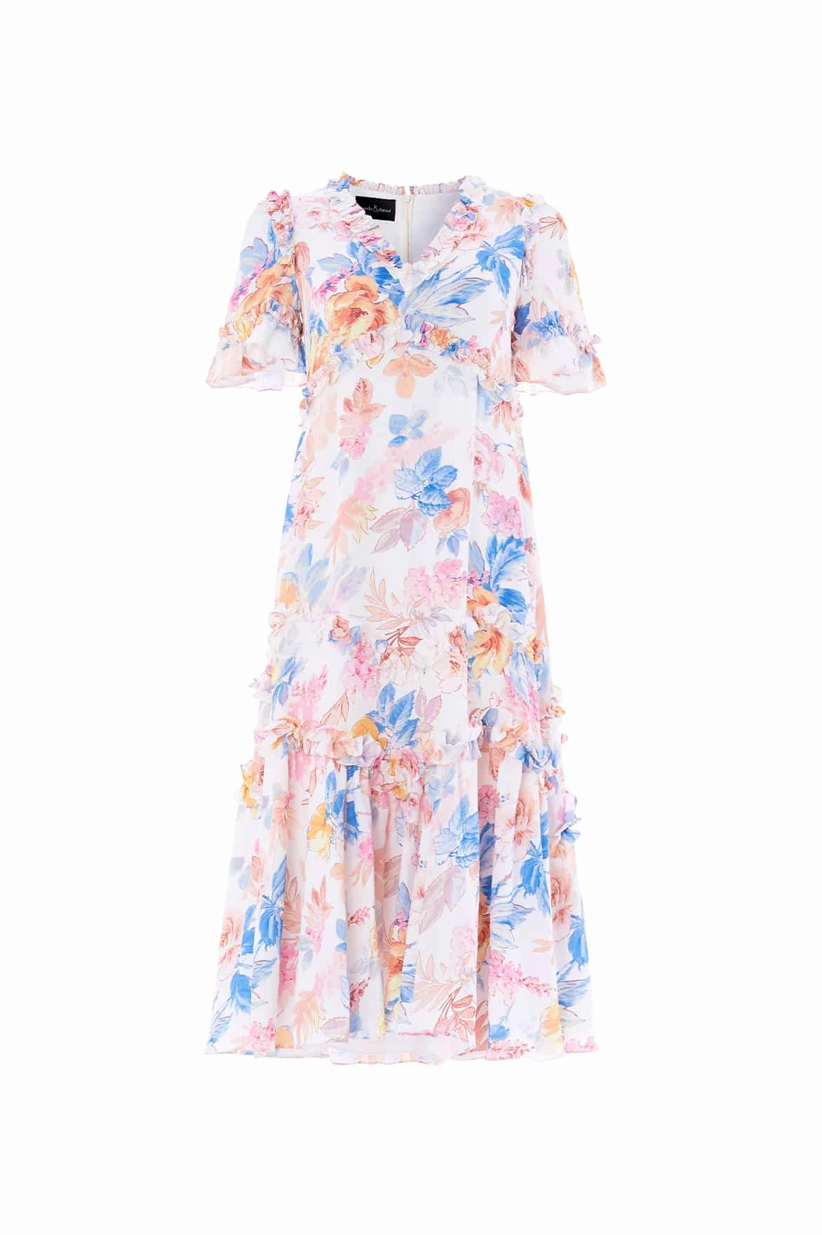 Mariannes Floral Satin V-Neck Ballerina Dress Flare Swing Light Base