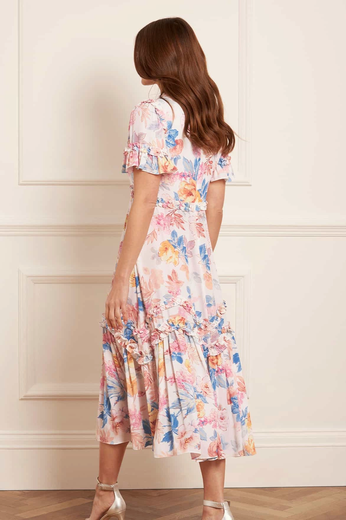 soft elegance Cool Comfort Mariannes Floral Satin V-Neck Ballerina Dress