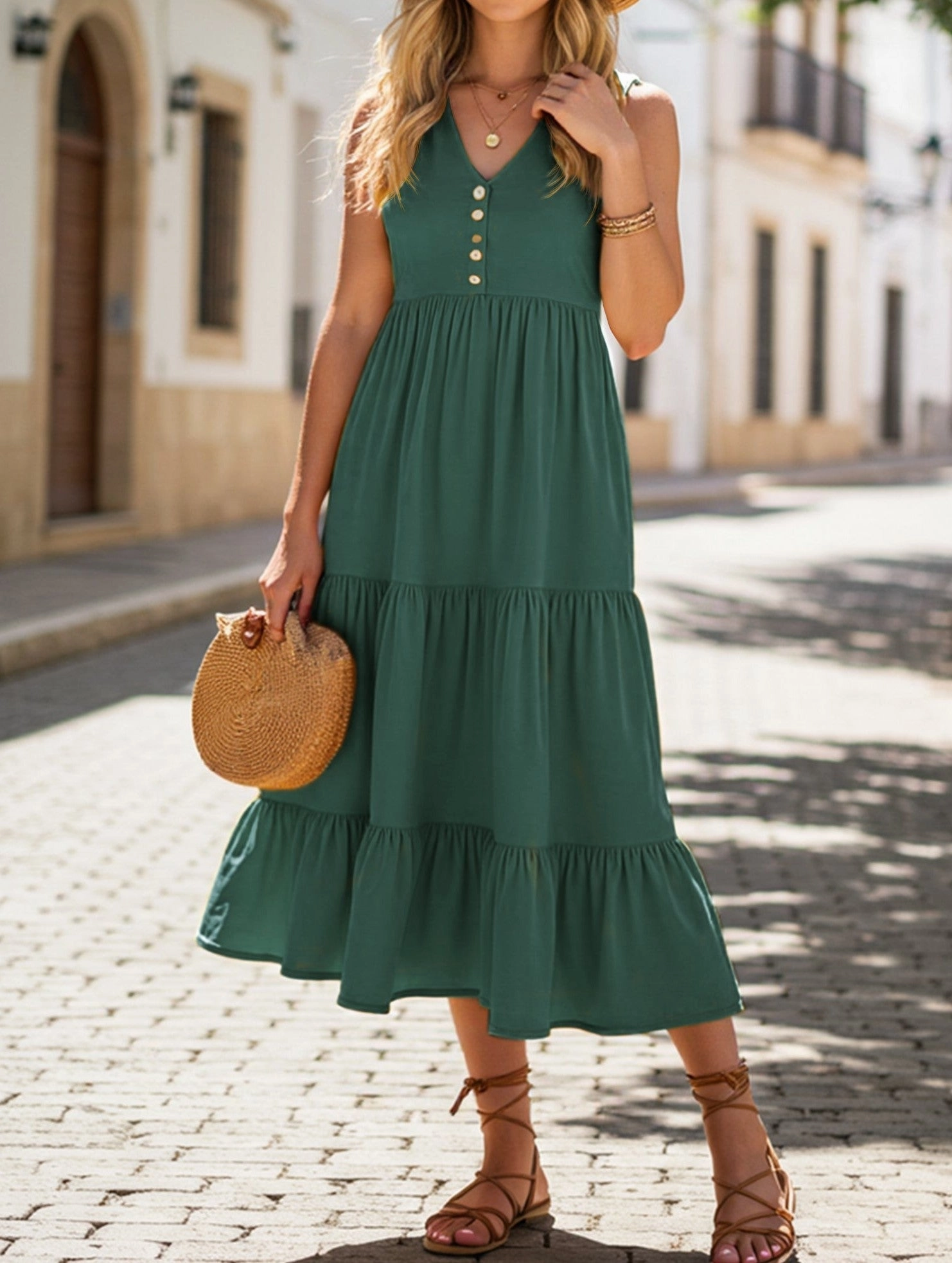 Artistic Vibe Layered Volume Sleeveless Loose Casual Solid Color Dress ??Lightweight Viscose Summer Dress for Women