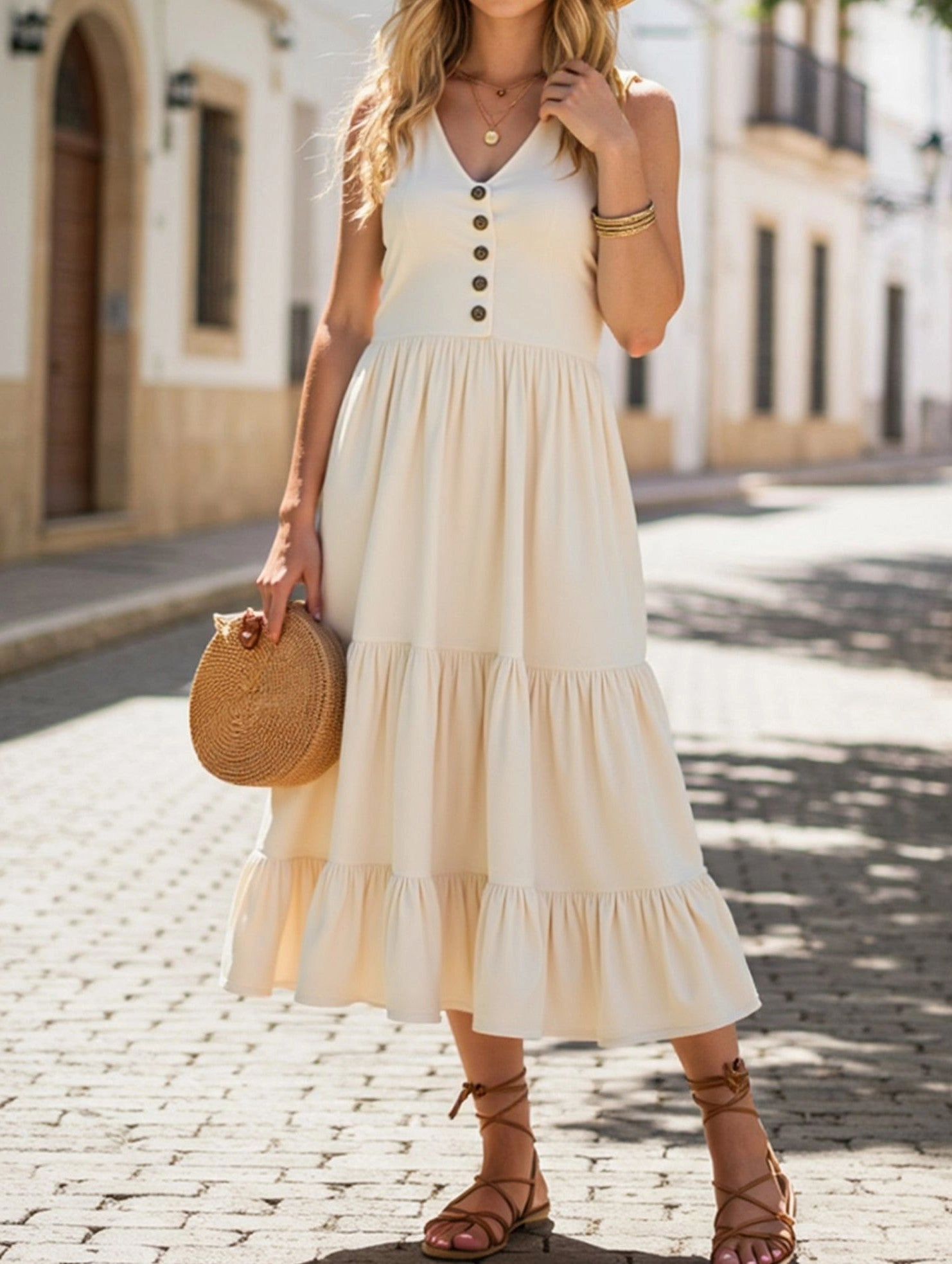 Sleeveless Loose Casual Solid Color Dress ??Lightweight Viscose Summer Dress for Women Scoop-Neck
