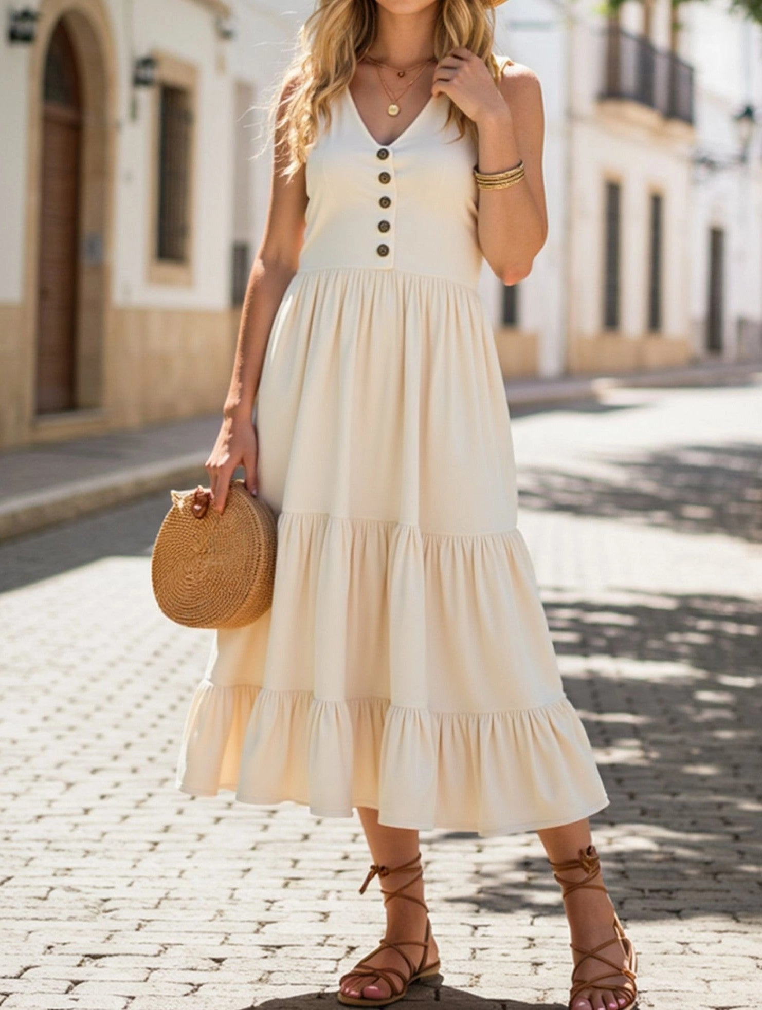Quiet Mood Sleeveless Loose Casual Solid Color Dress ??Lightweight Viscose Summer Dress for Women
