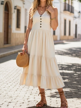 Quiet Mood Sleeveless Loose Casual Solid Color Dress ??Lightweight Viscose Summer Dress for Women