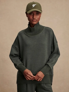 Varley Barker High-Neck Sweat in Olive Marl HighStretchElastic Airflow Ventilation