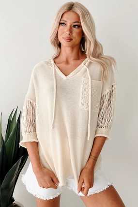 Softly Spellbound Sheer Knit Hoodie Sweater (Cream) Wear Resistant Edge