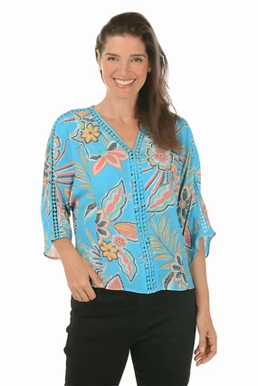 StainResistantFinish Tropical Diamond Crochet Blouse