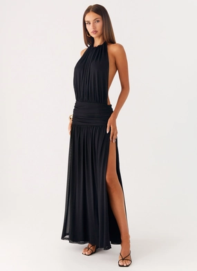 Neutral Tones Solena Halter Neck Maxi Dress - Black