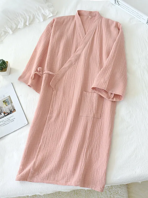 Solid Cotton Couple Pajama Robe