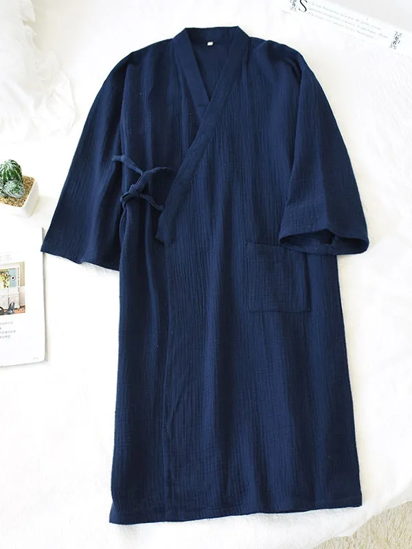 Solid Cotton Couple Pajama Robe