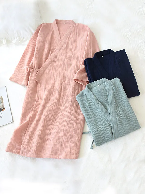 Solid Cotton Couple Pajama Robe