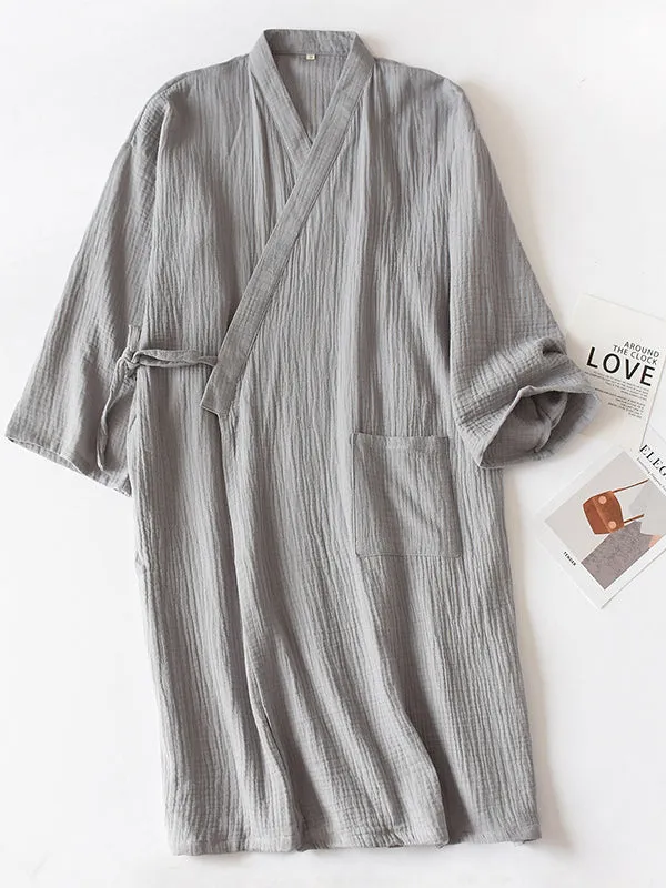 Solid Cotton Couple Pajama Robe