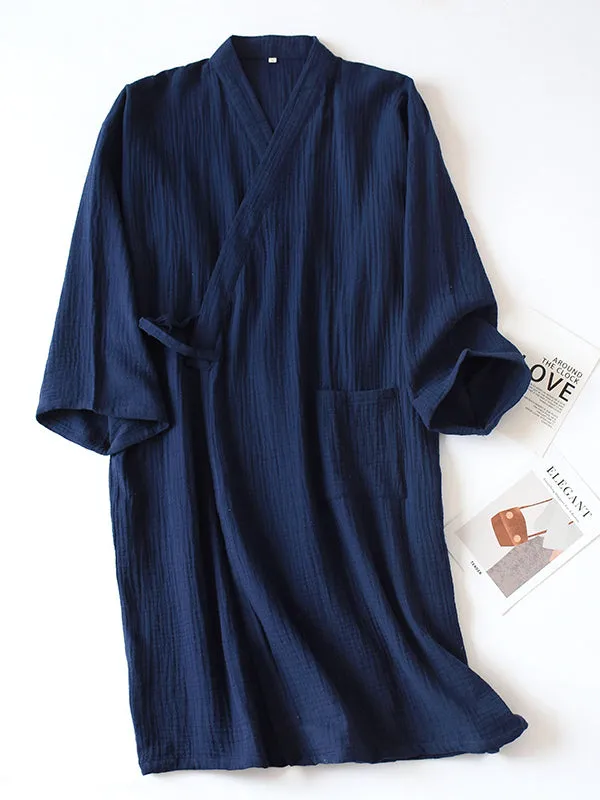 Solid Cotton Couple Pajama Robe