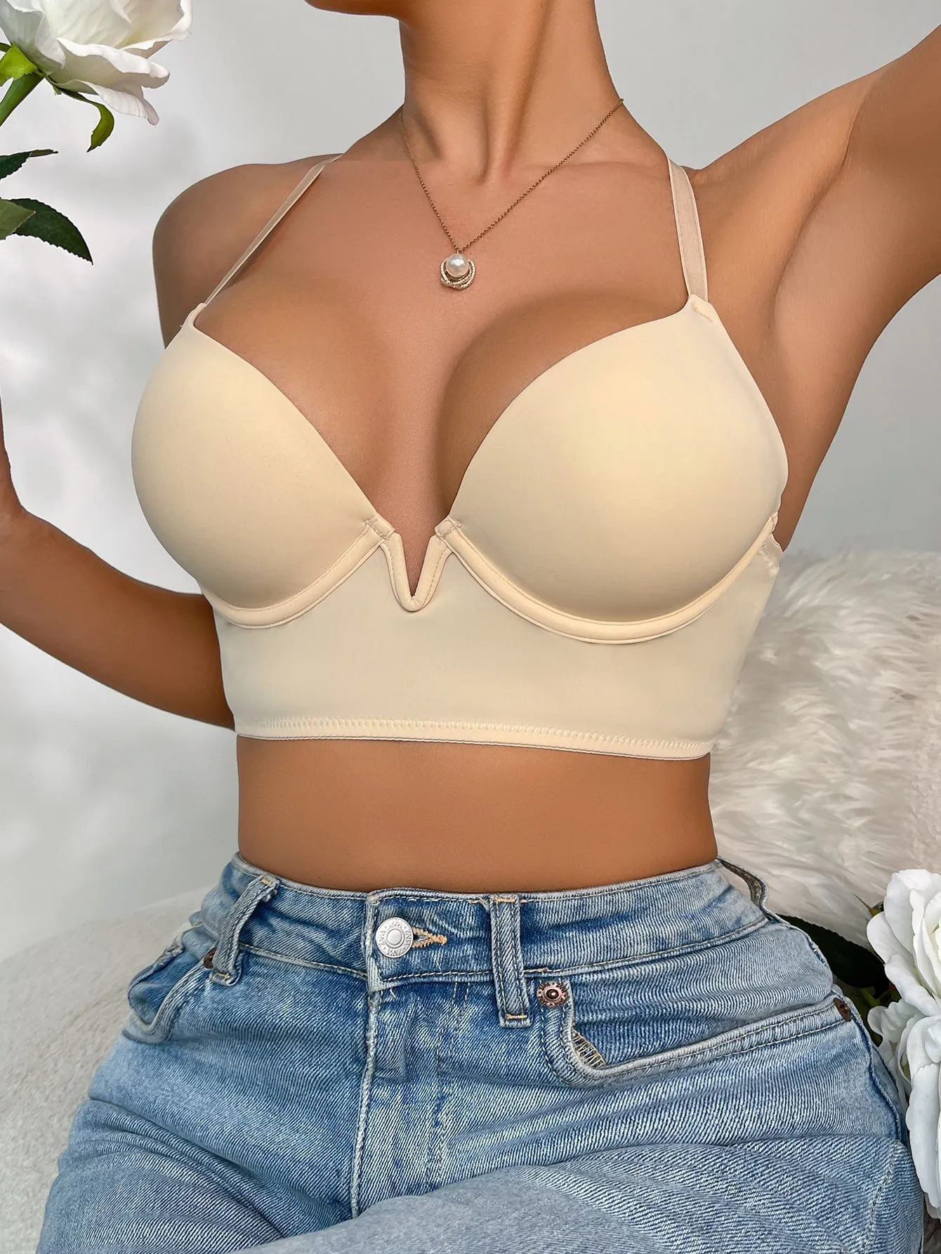 Solid Crisscross Underwire Push-up Bra