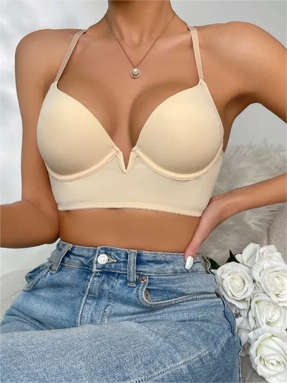 Solid Crisscross Underwire Push-up Bra