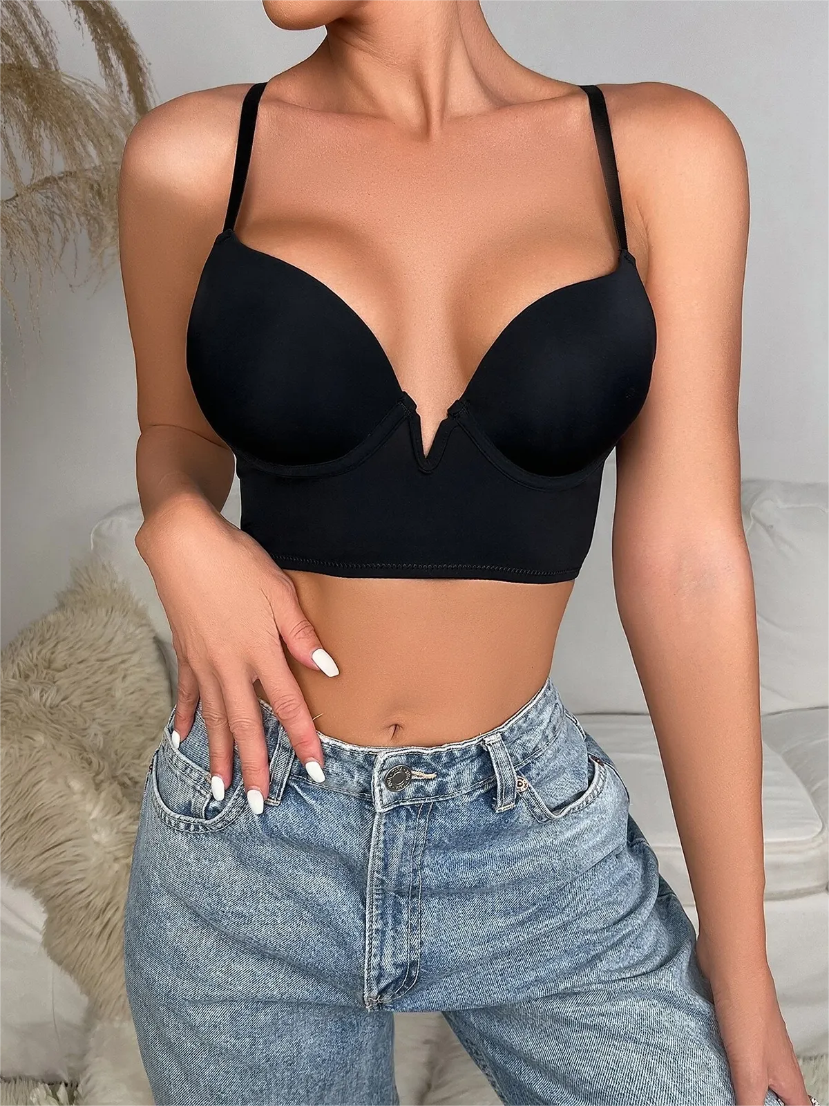 Solid Crisscross Underwire Push-up Bra