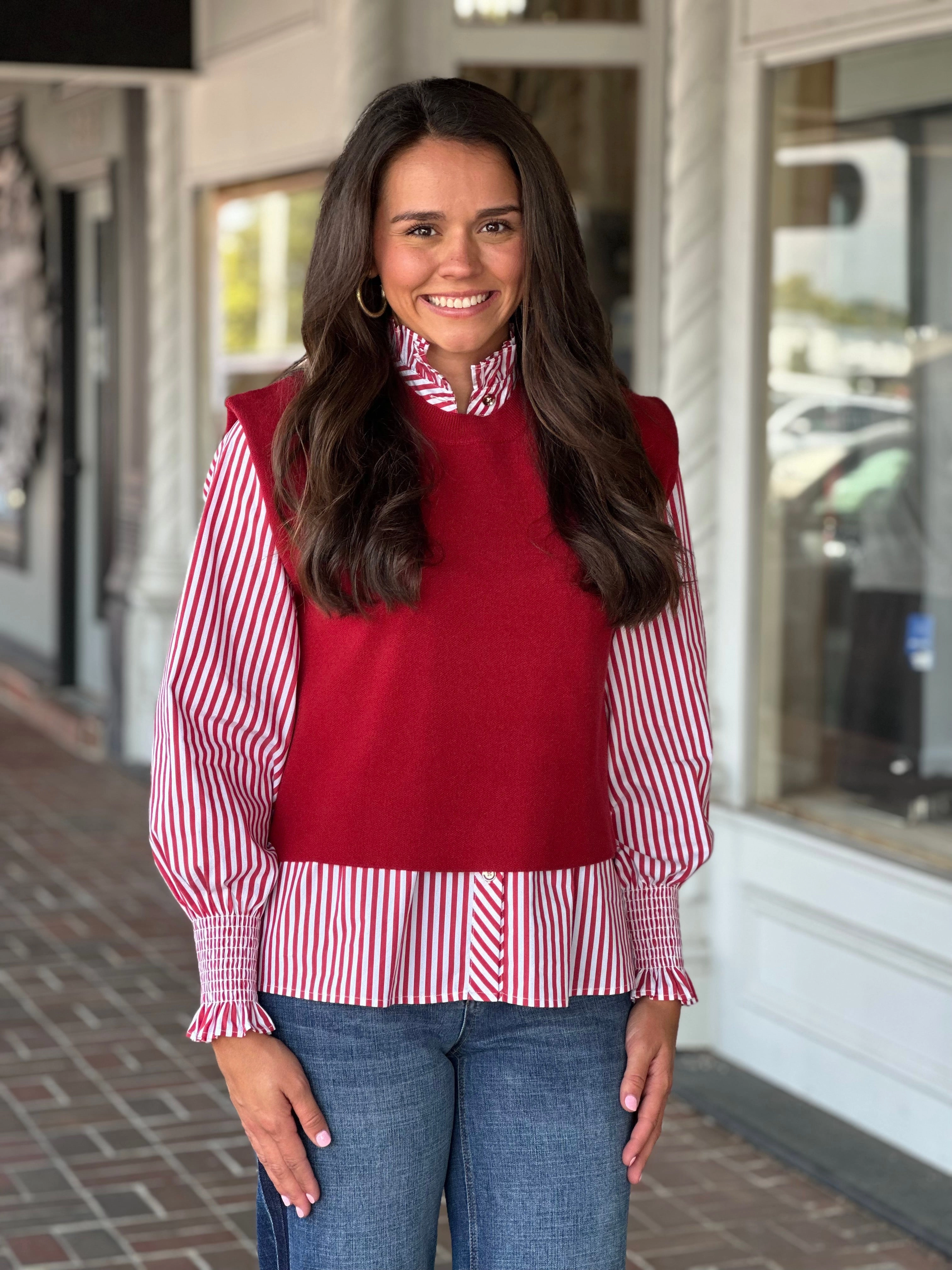 YarnBlend Solid Cap Sleeve Sweater in Wine