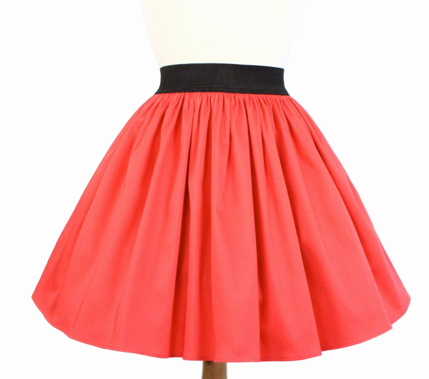 Solid Coral Red A-line Pleated Skirt #S-AP645 Fresh Texture