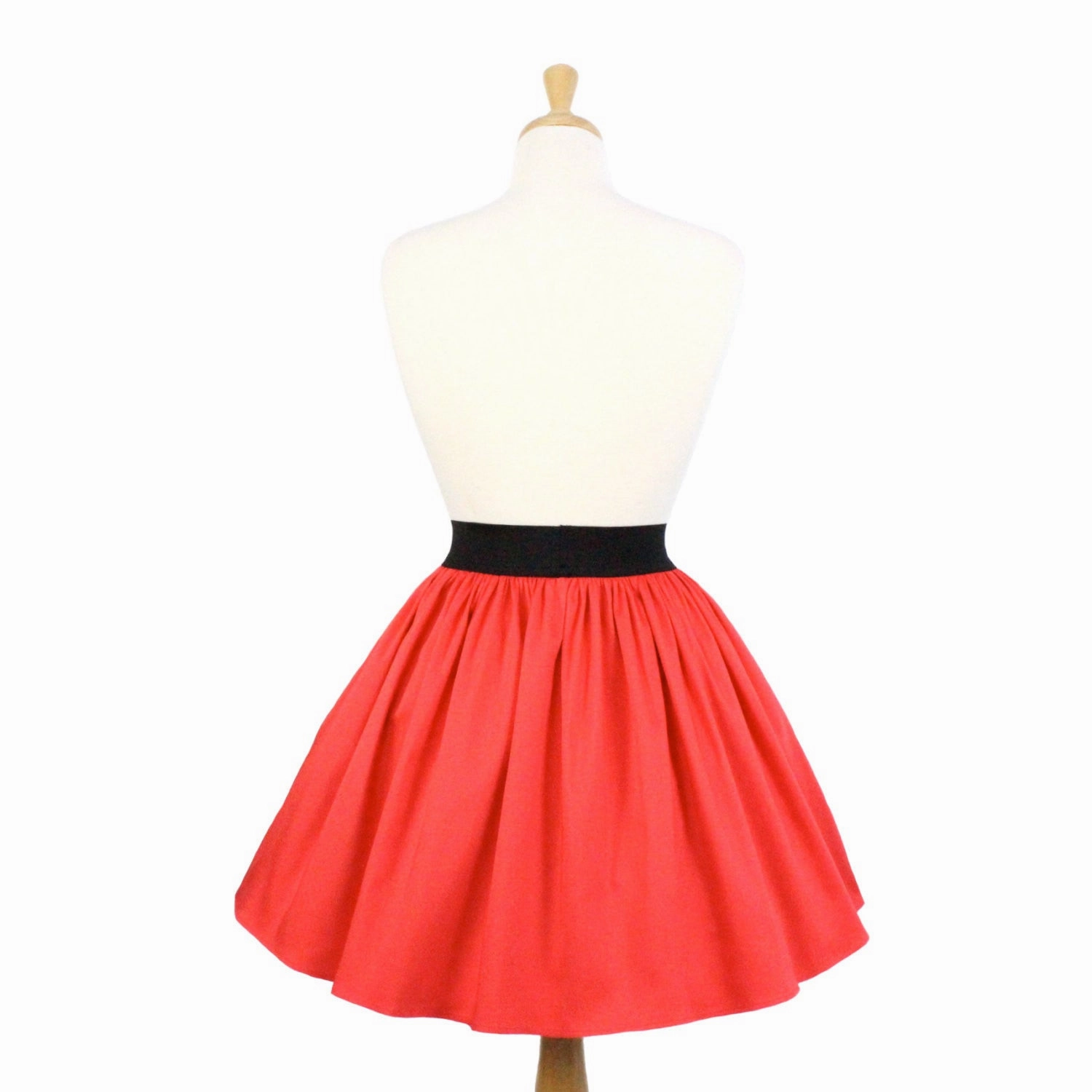Clean Style Friction Free Solid Coral Red A-line Pleated Skirt #S-AP645