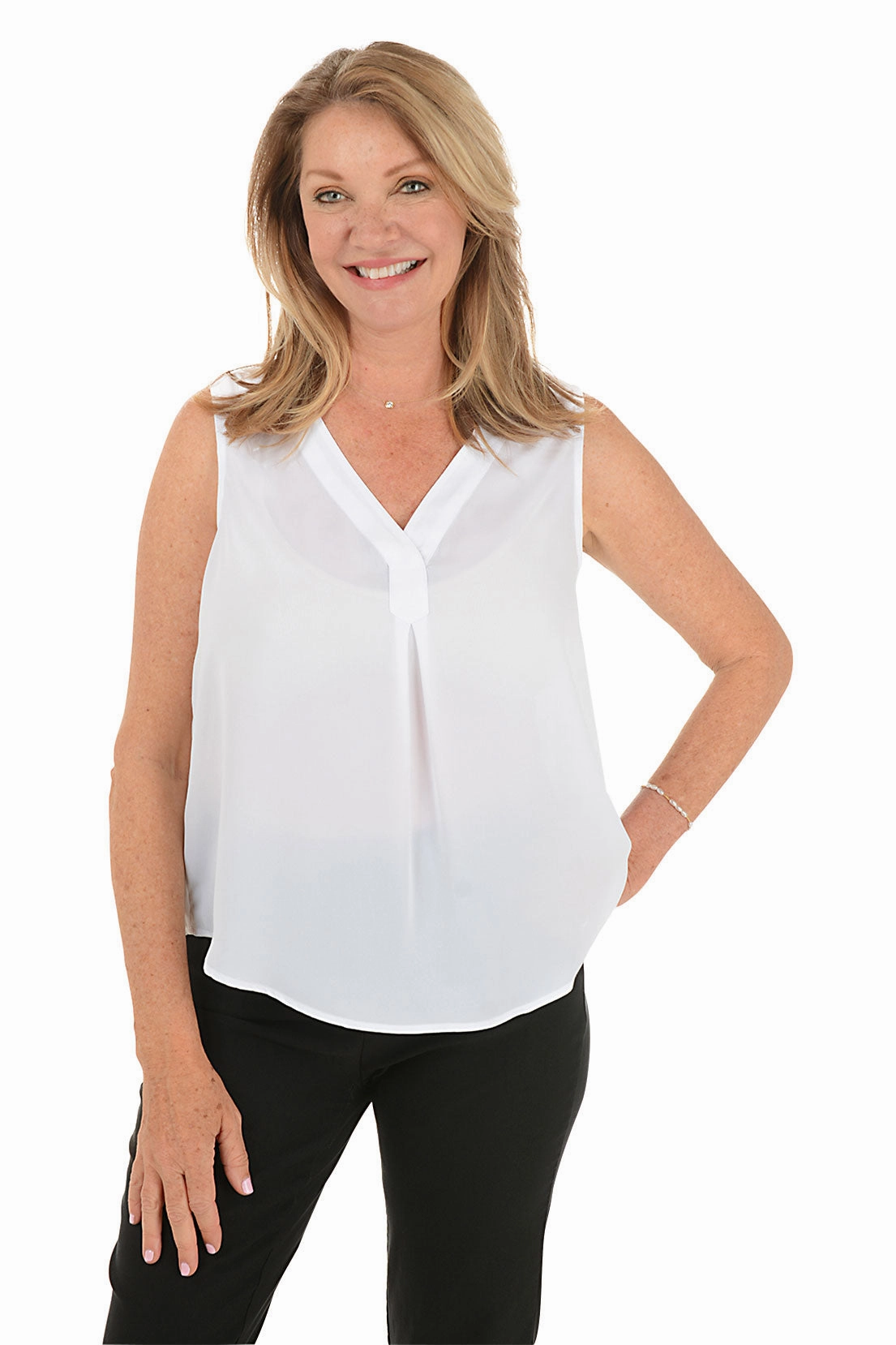 Solid Crepe V-Neck Sleeveless Blouse Oversized Silhouette