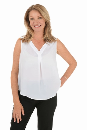 Self Cleaning Coating HighDensityFoam Solid Crepe V-Neck Sleeveless Blouse