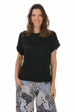 Solid Crinkle Short Sleeve Top Breathable Lining