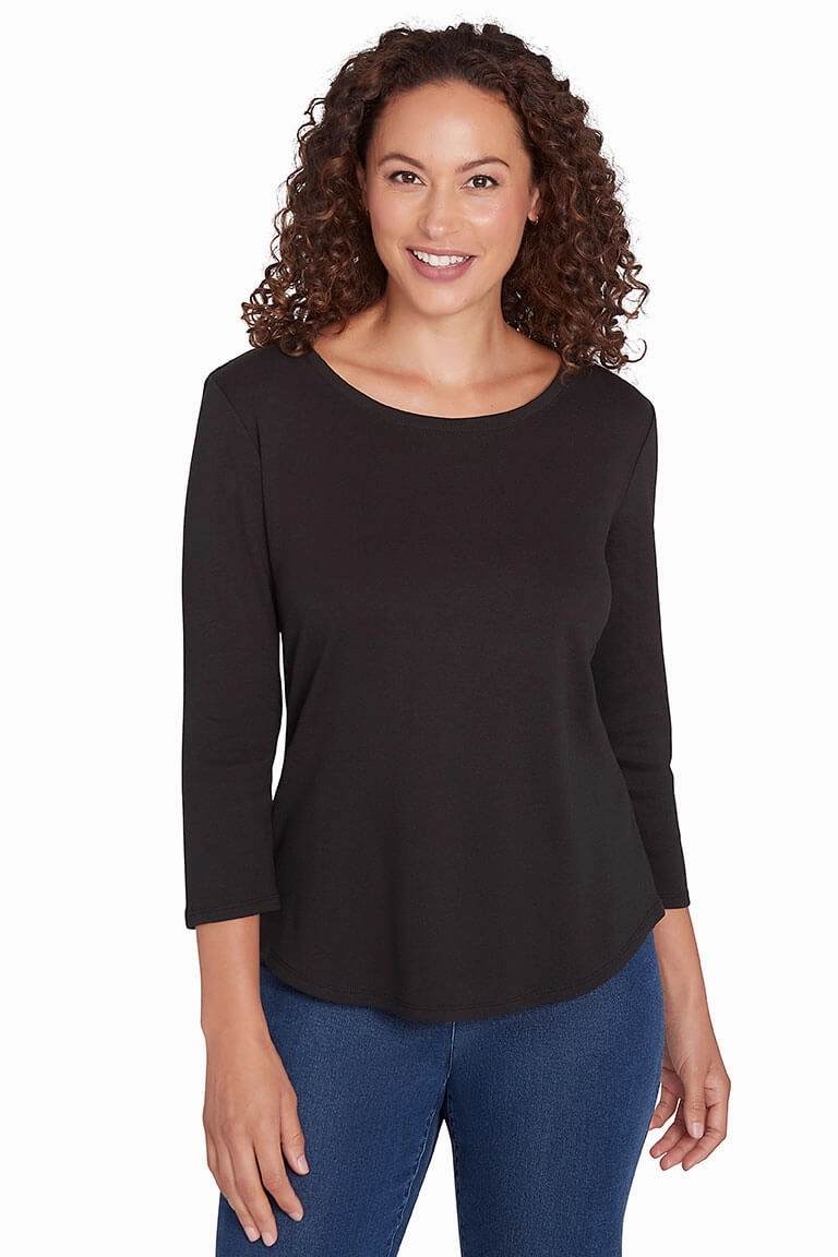 FrictionResistant Trim Solid Curved Hem Knit Top