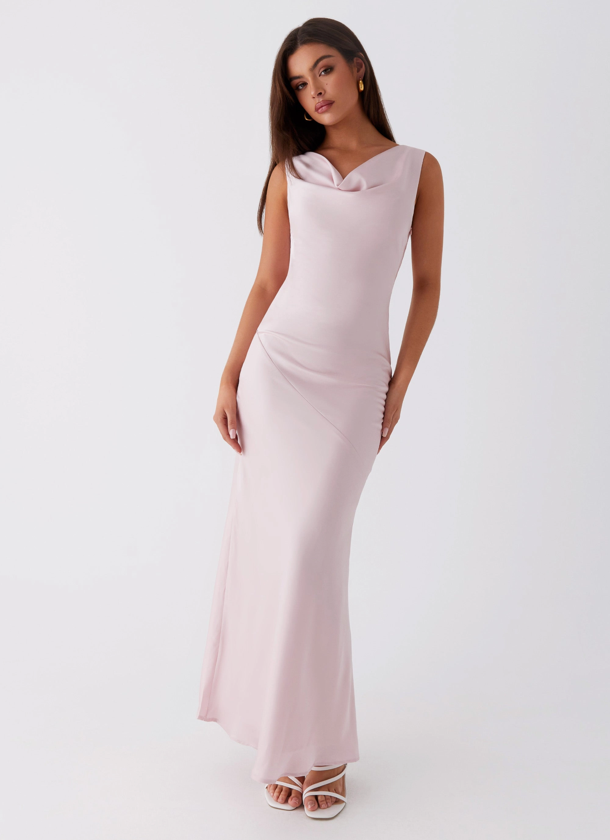 Sleek Look Neutral-Shade Be Mine Satin Maxi Dress - Mauve Pink