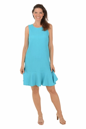 Solid Textured Knit Sleeveless Flounce Dress Comfortable and breathable