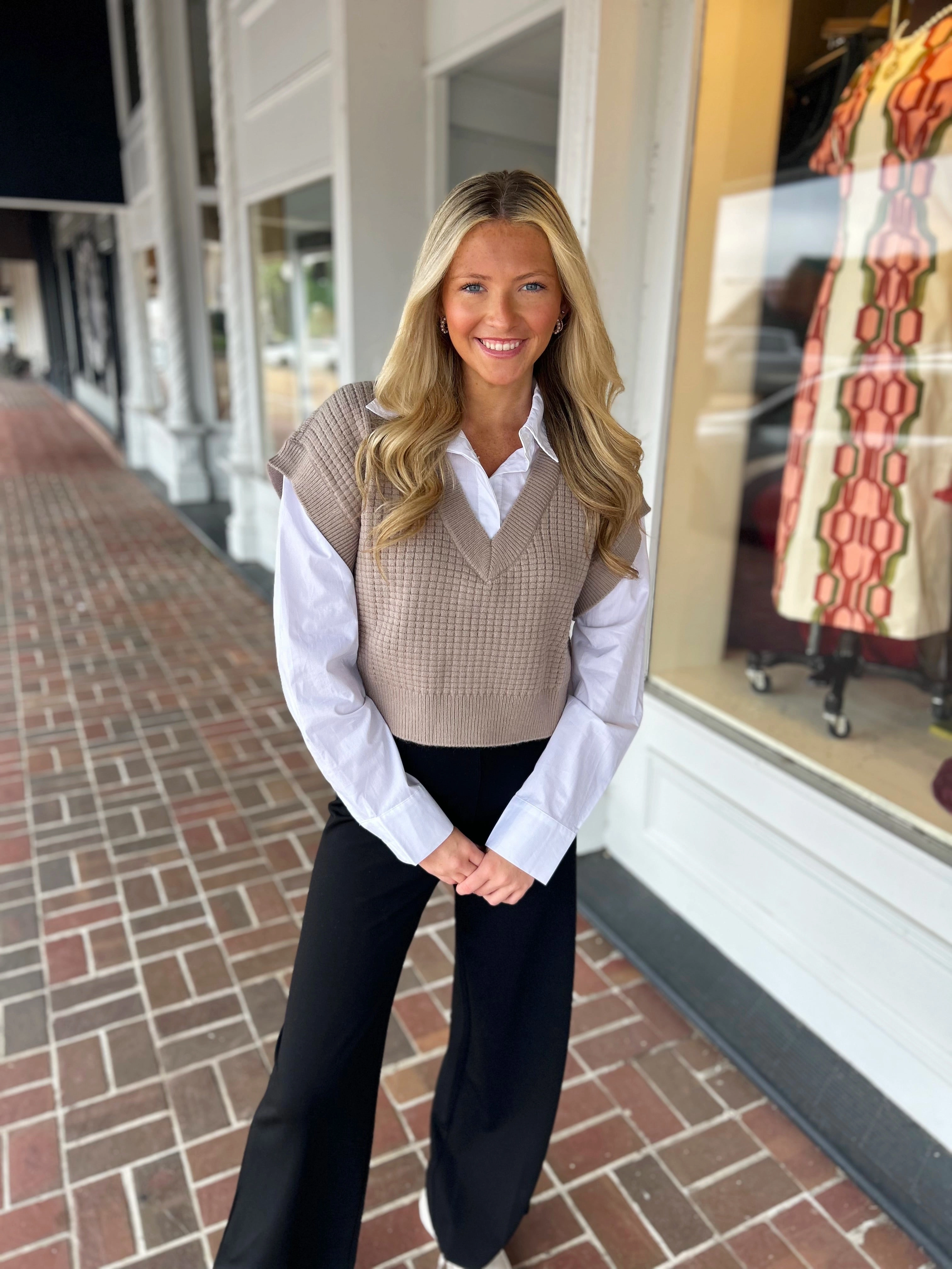 Something Amazing Taupe Crop Sweater BrushedInnerSurface Fitted Blouse