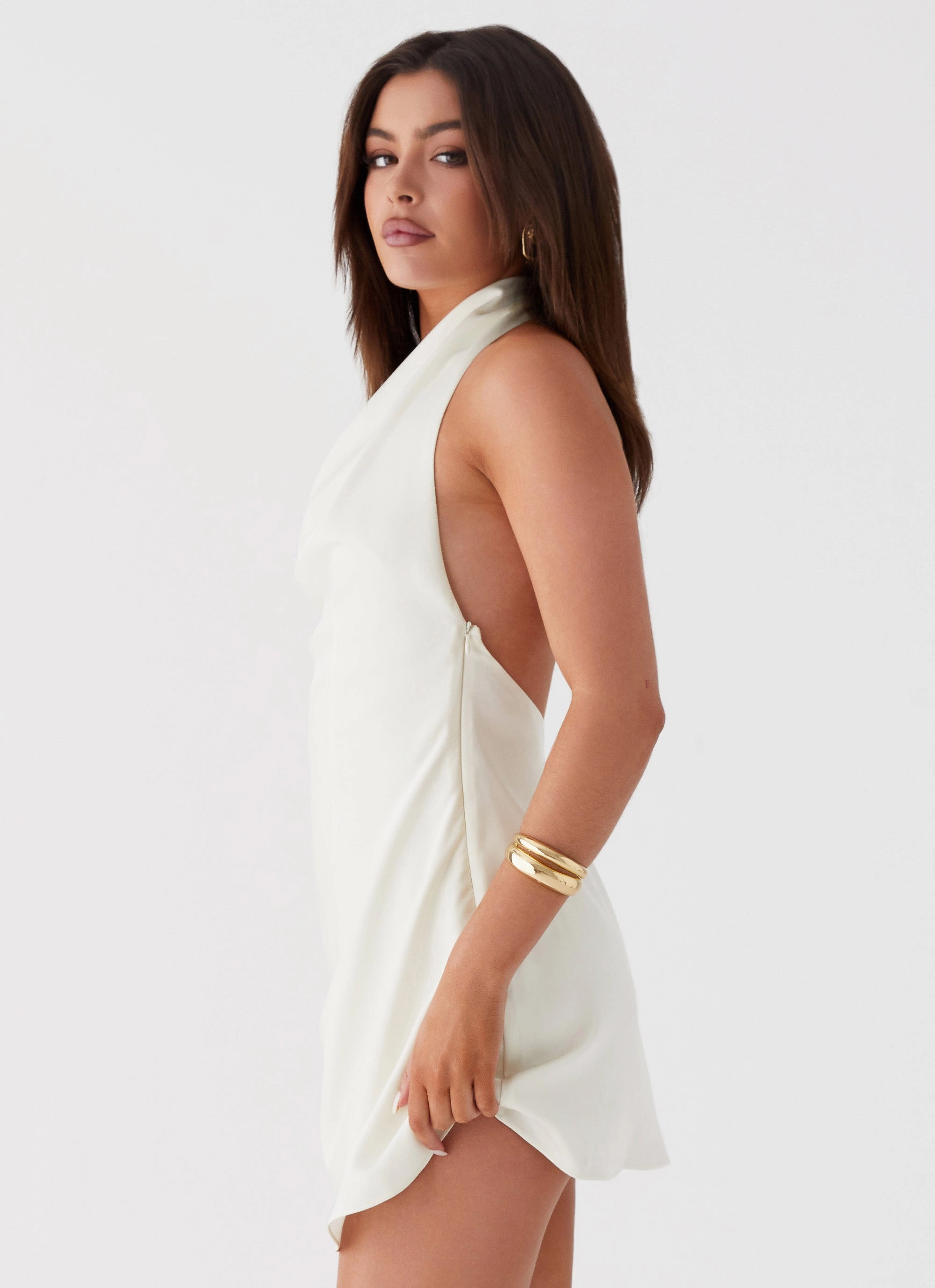 Contrast-Panel Elegant Waist Design Sonelle Mini Dress - Ivory