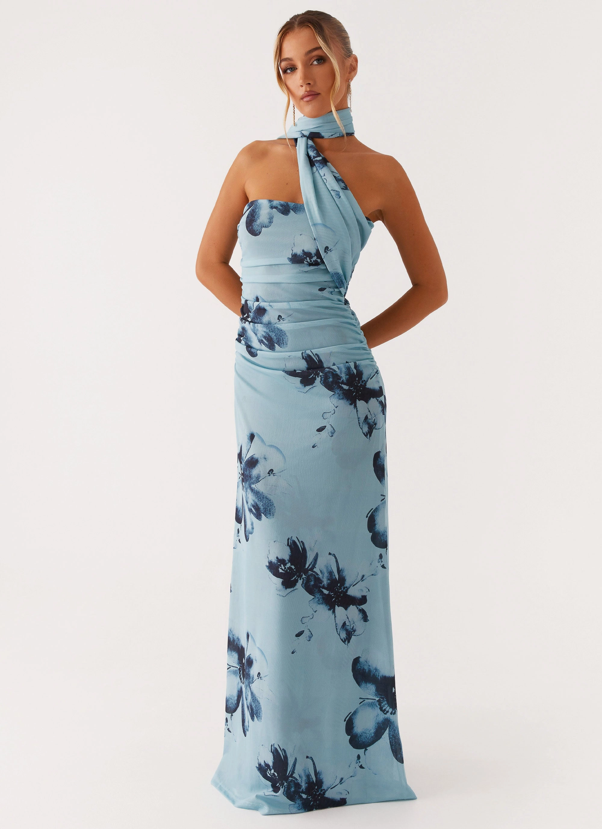 Songbird Maxi Dress - Blue Black Floral Wrap Glow Casual Style Wear
