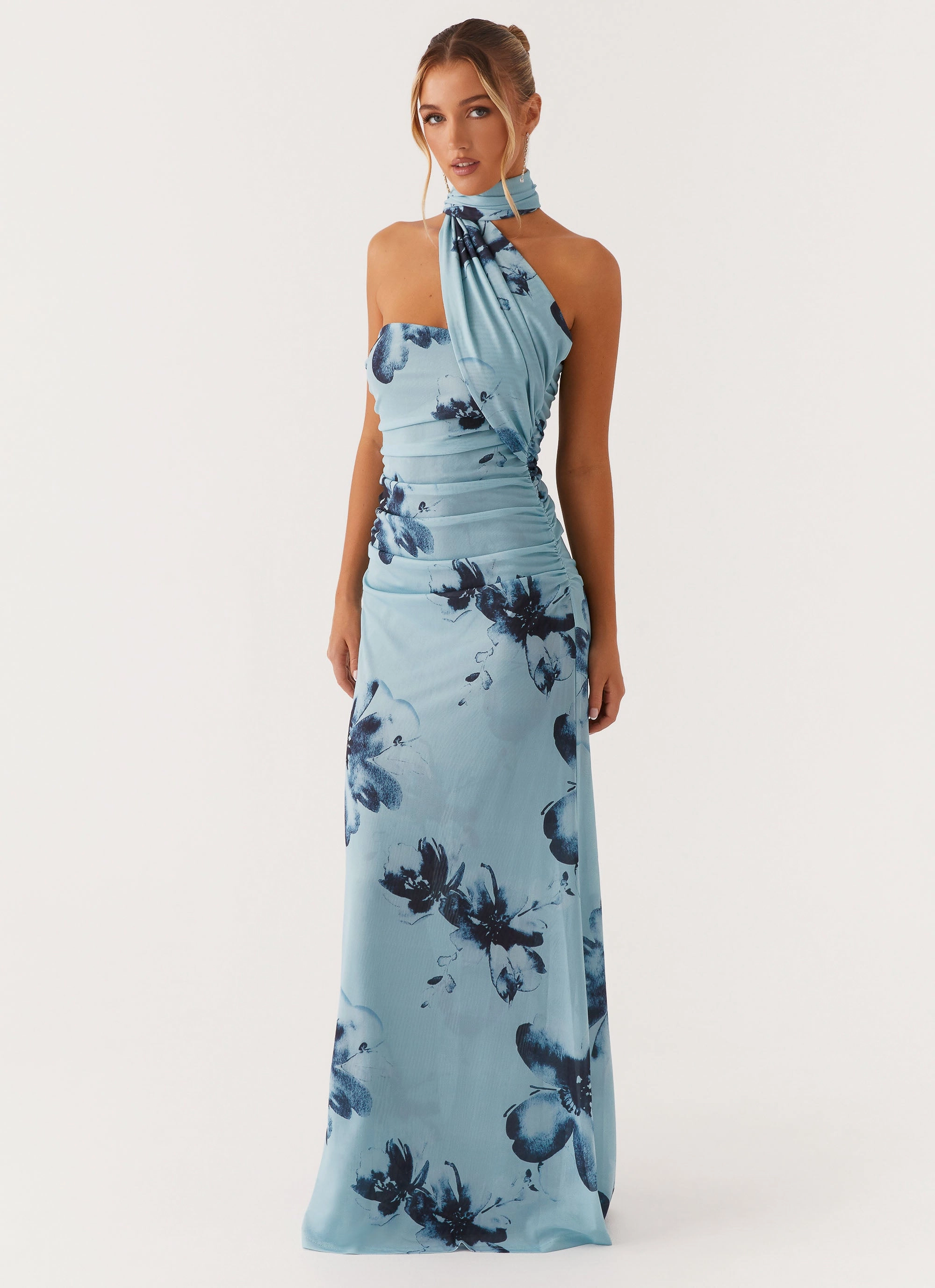 Songbird Maxi Dress - Blue Black Floral Edgy Look