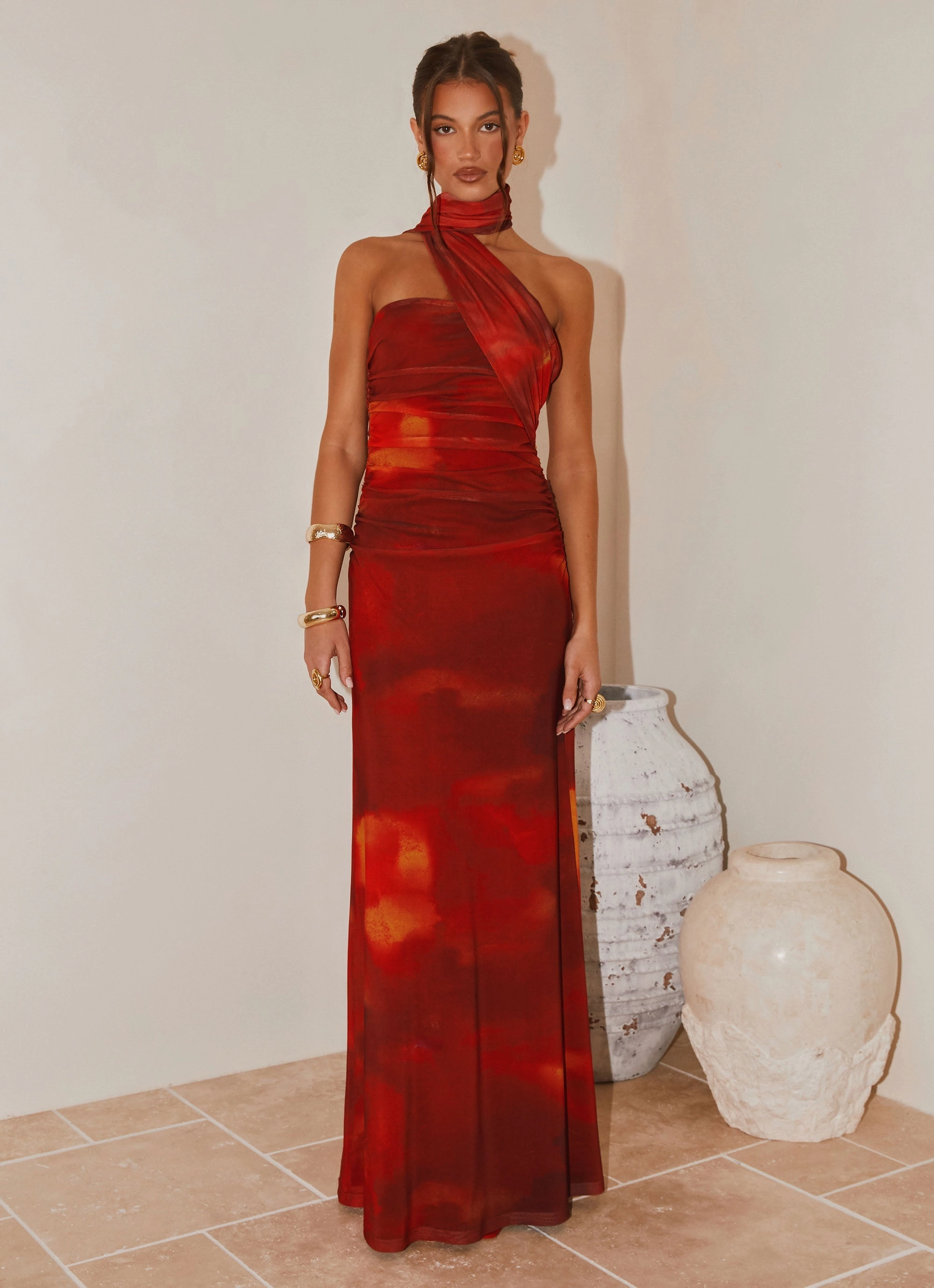 Romantic Hour Chic and Elegant Songbird Maxi Dress - Scarlet Blur