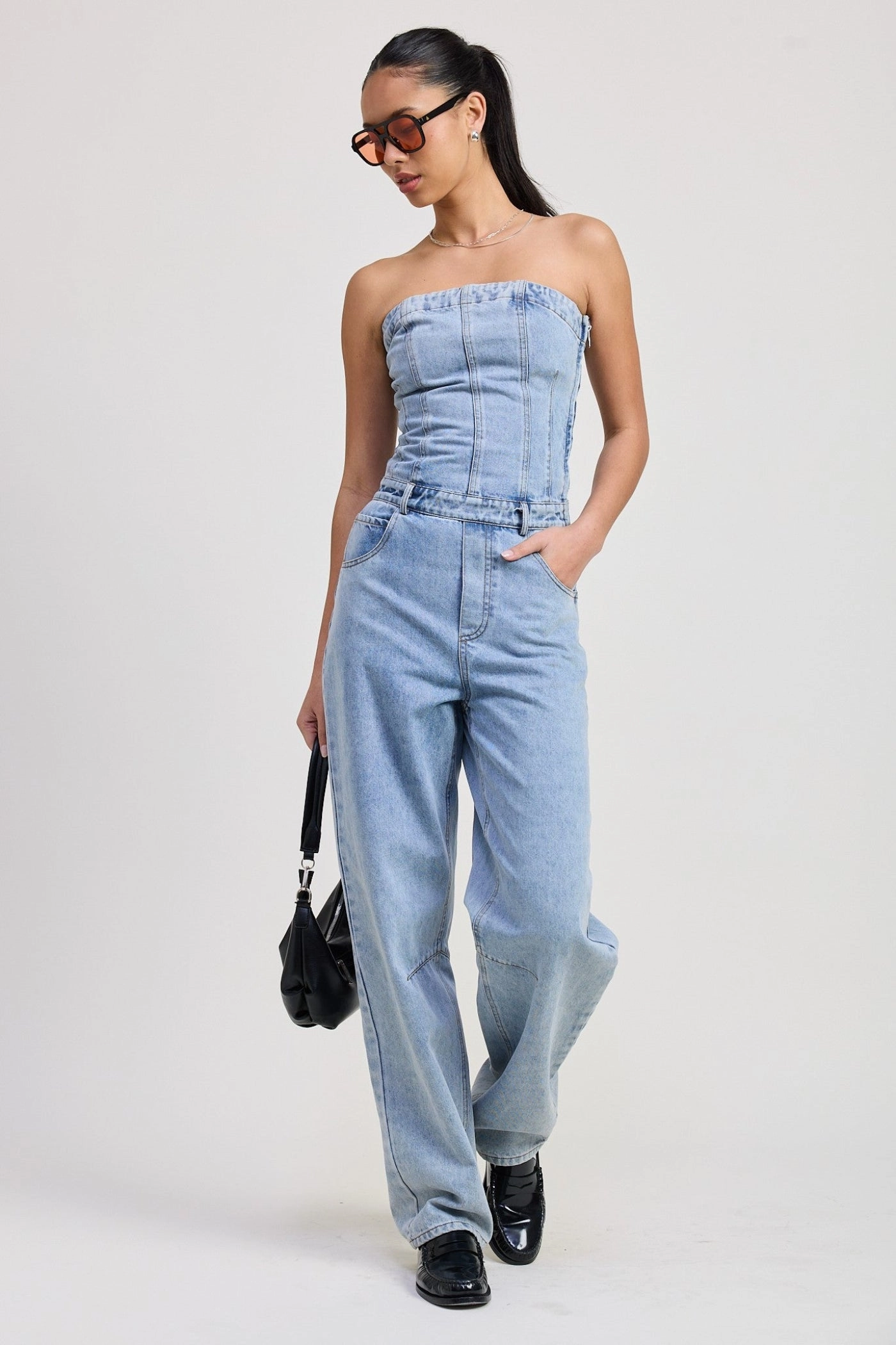 Selvedge Detailing SOPHIA STRAPLESS DENIM JUMPSUIT