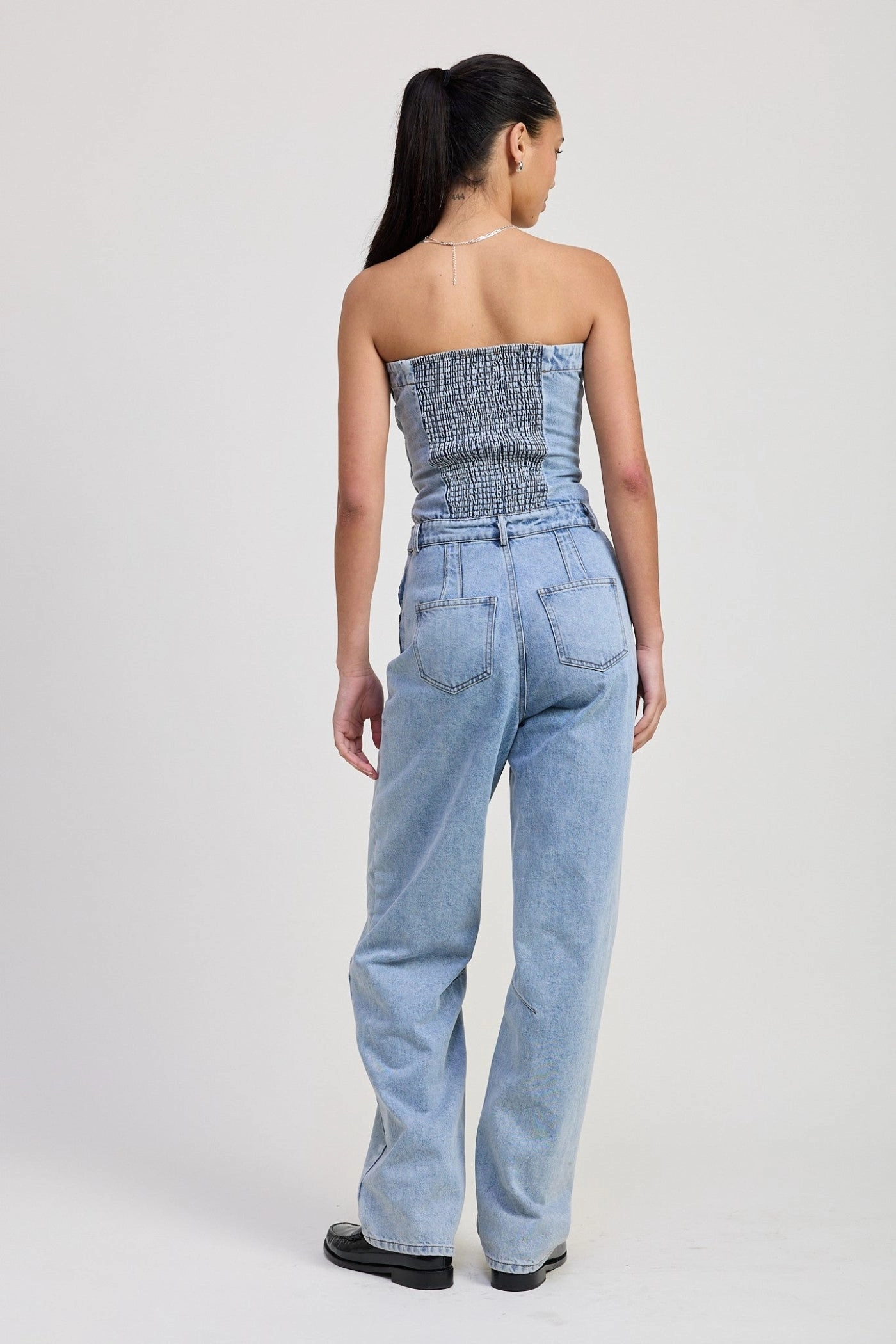 Airflow Mesh Panel Airy Mesh Lining SOPHIA STRAPLESS DENIM JUMPSUIT