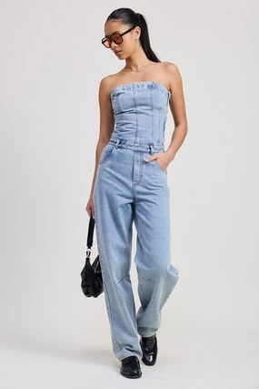 Selvedge Detailing SOPHIA STRAPLESS DENIM JUMPSUIT