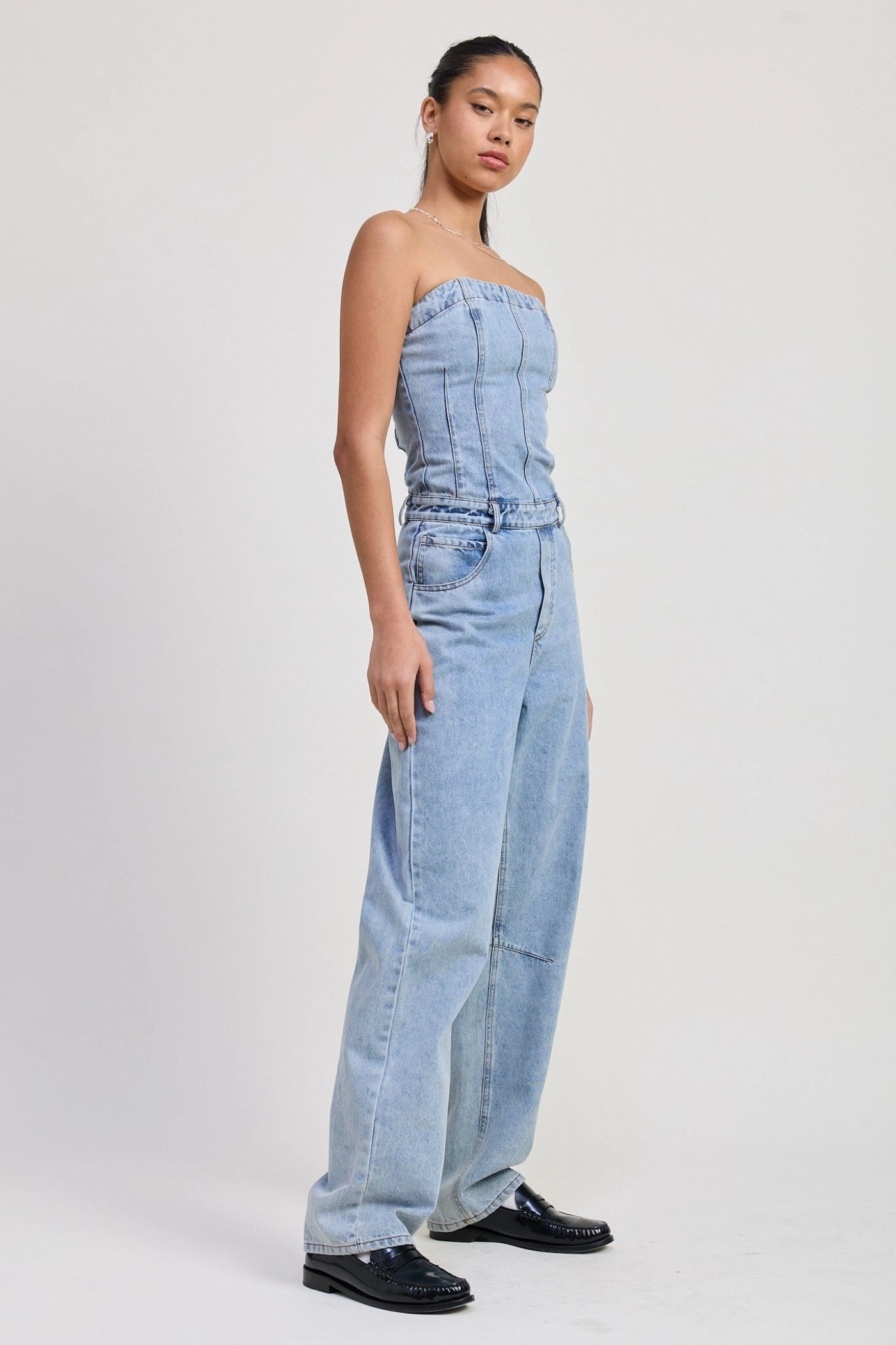 Cool Essentials Slim Cut SOPHIA STRAPLESS DENIM JUMPSUIT