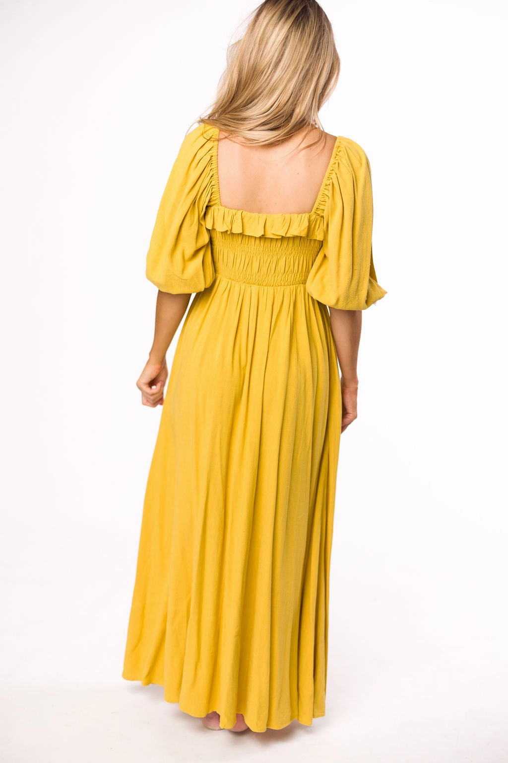 Chic Layered Wear Devon Smocked Maxi Dress in Mustard - Bump Friendly *Final-Sale*