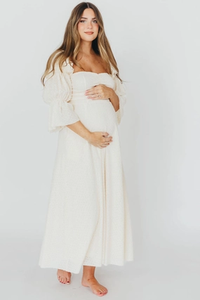 Brunch Fit Corrine Tiered Sleeve Maxi Dress in Ivory Cream