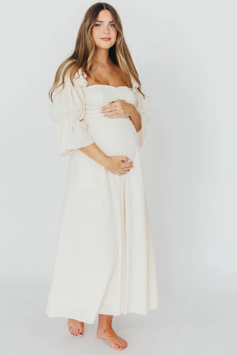 Brunch Fit Corrine Tiered Sleeve Maxi Dress in Ivory Cream
