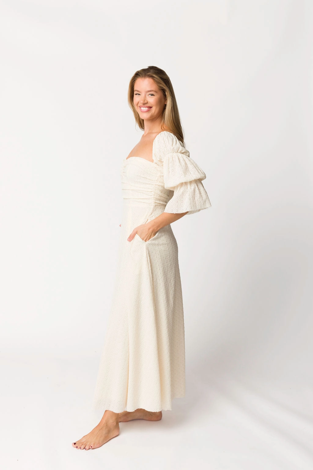 Smart Pairing Corrine Tiered Sleeve Maxi Dress in Ivory Cream