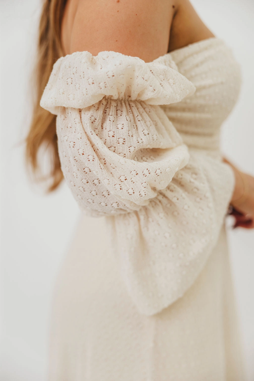 Timeless Touch Corrine Tiered Sleeve Maxi Dress in Ivory Cream