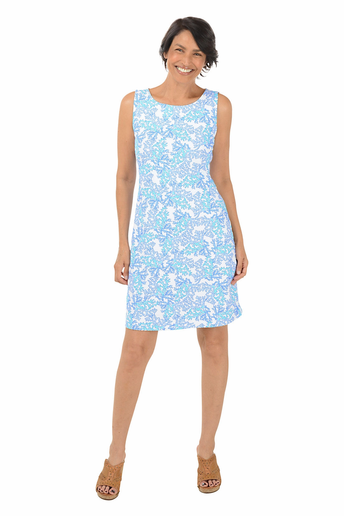 Sharp Mood Blue Coral UPF50  Sleeveless Shift Dress
